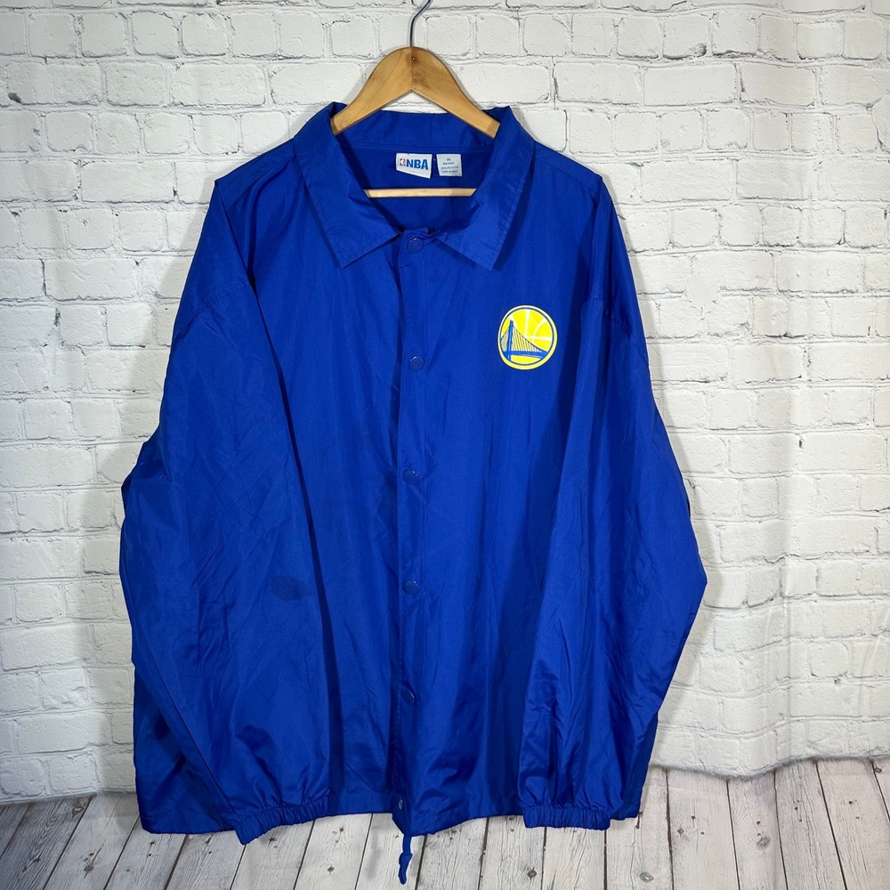 NBA Golden State Warriors Coaches Jacket Mens 2XL Blue‎ Snap Front Windbreaker